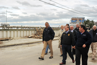 President Obama, New Jersey Gov. Chris Christie and others survey the storm damage on the Jersey shore. (AFP)